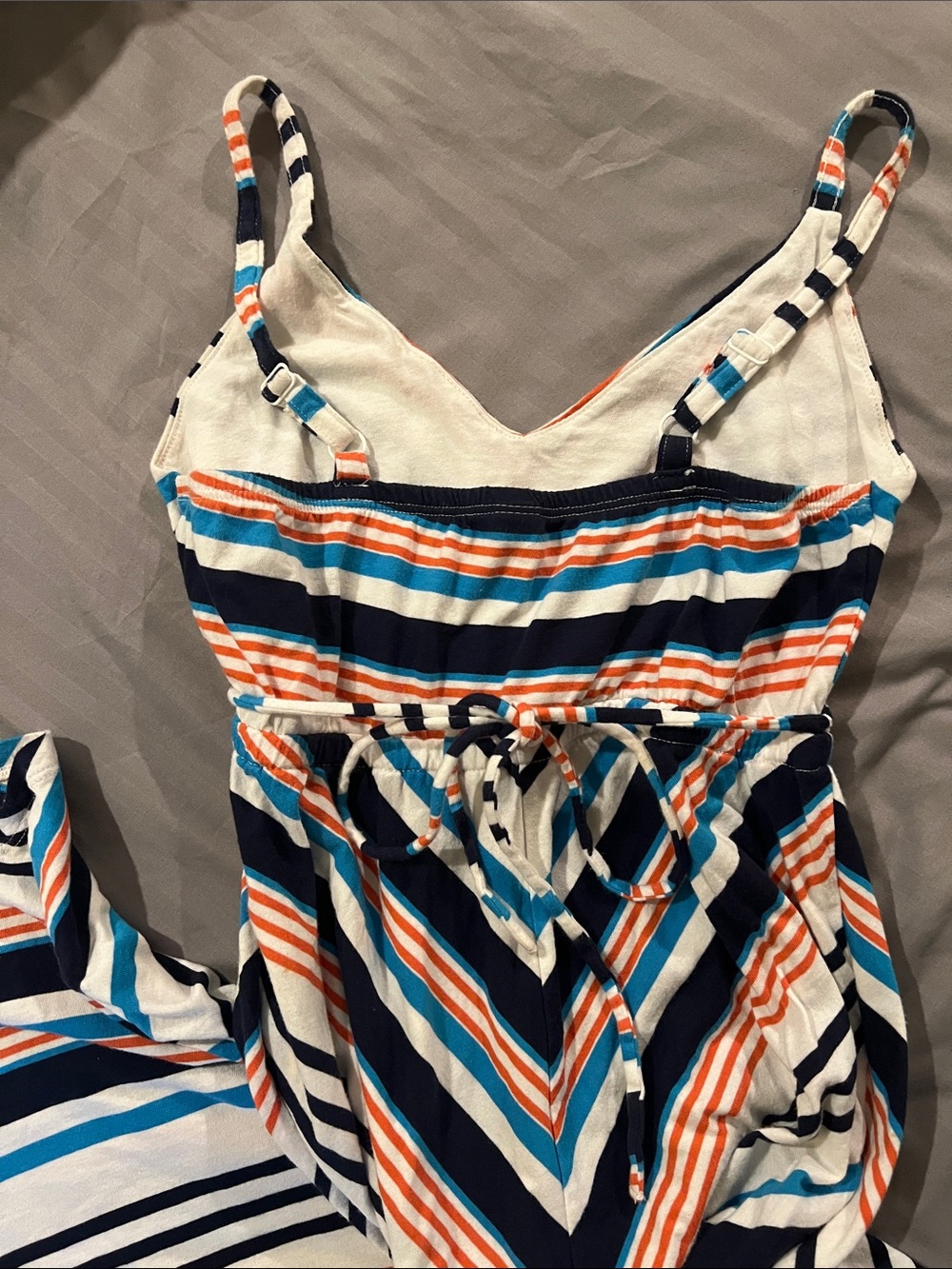 Old Navy Striped Long Maxi Dress in White, Teal, Navy & Orange - Picture 4 of 8